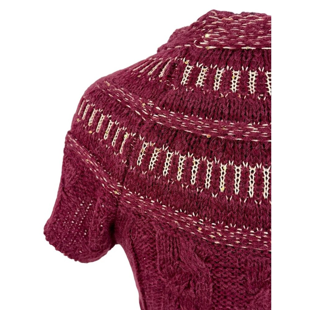 NWT Free People Dark Cherry Sequin Fit & Flare Sweater Dress | Mob Wife Coquette - Picture 12 of 16